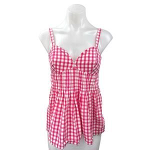 Burberry Women's Pink White Plaid Checkered Sleeveless Peplum Tunic Tank Top 4